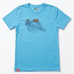 Meridian Line Bearded Hiker Turtle Backpack Beanie Light Blue Tee Women Small